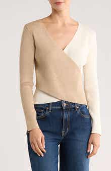 PATRIZIA LUCA Colorblock Faux Wrap Sweater