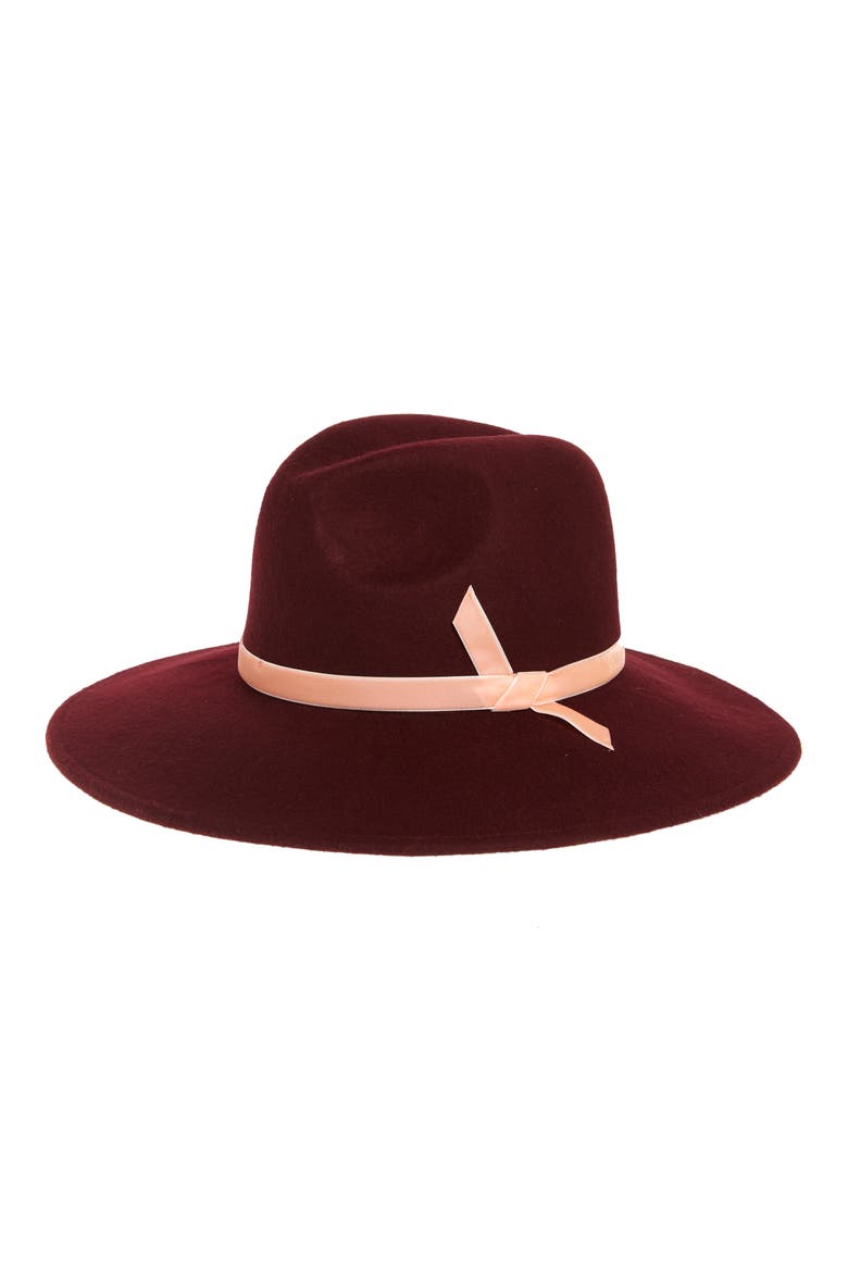 Velvet Trim Felted Wool Panama Hat, Main, color, BURGUNDY DARK COMBO