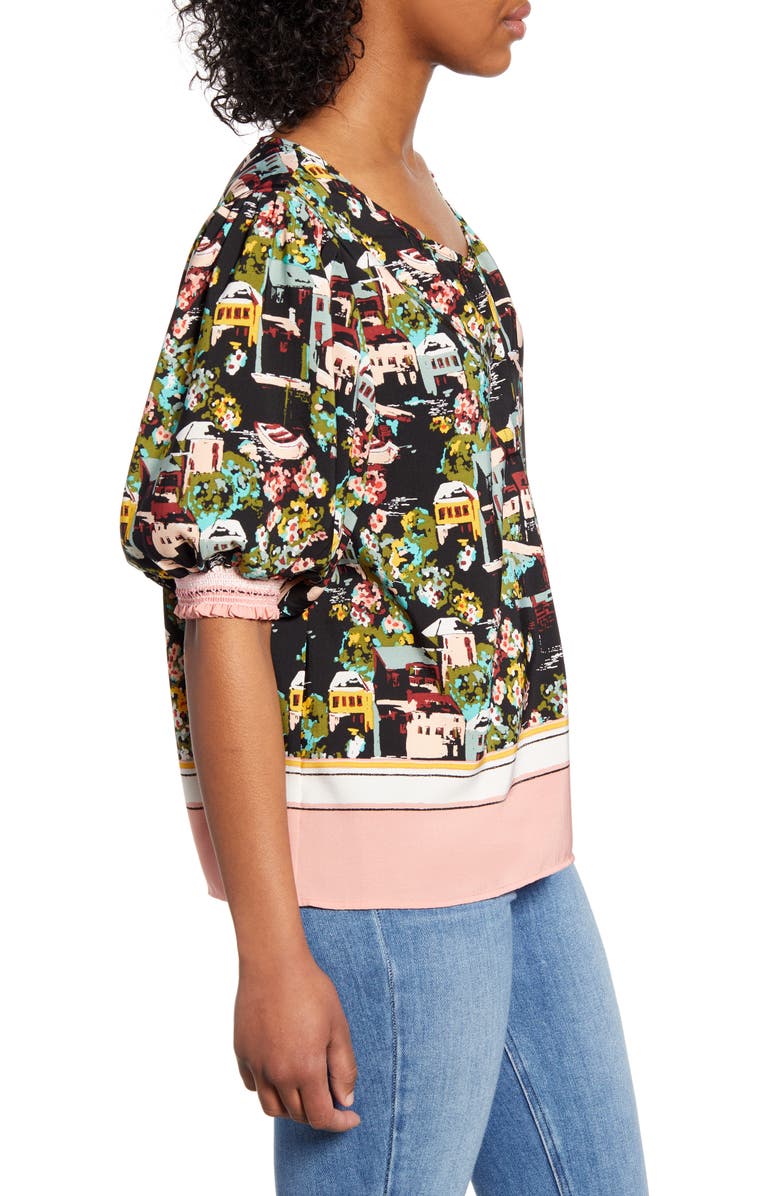 Bobeau Valerie Split Neck Short Sleeve Blouse, Alternate, color, 