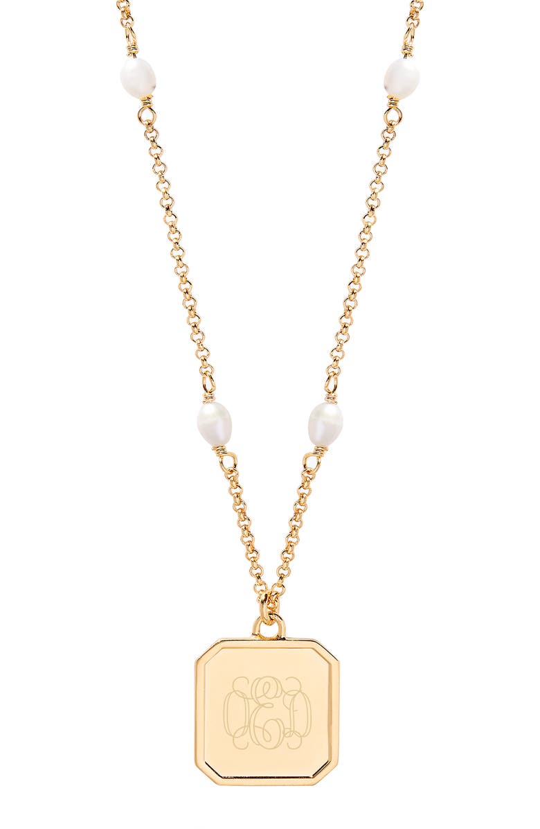 Brook and York Quincy Freshwater Pearl Monogram Pendant Necklace, Main, color, 