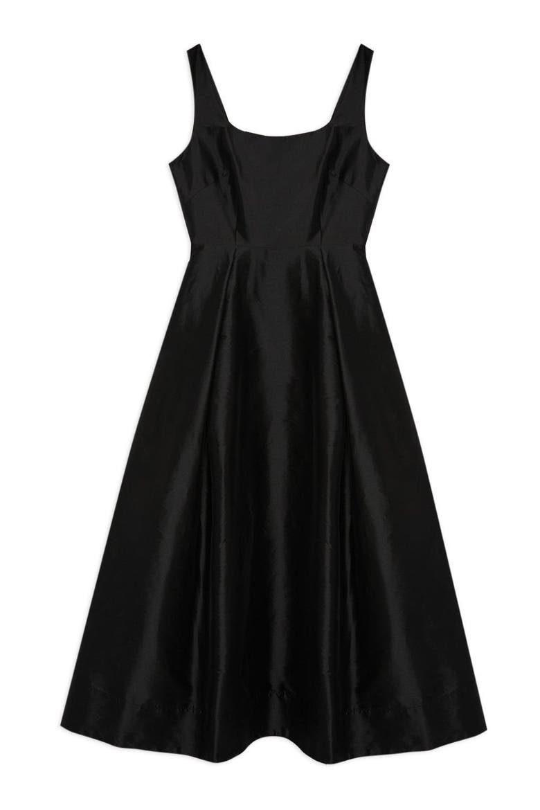 Taffeta Full Skirt Tailored Midi Dress, Alternate, color, Black