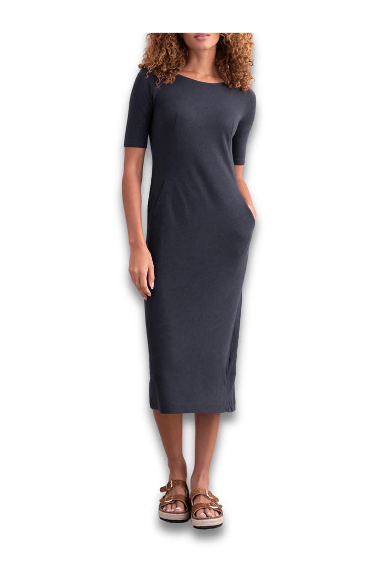 Linen Cotton Blend Button Back Dress, Alternate, color, Navy