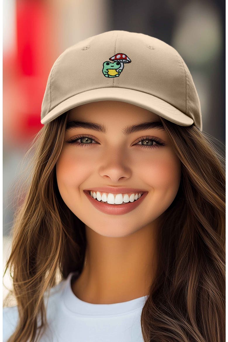 Mushroom Frog Embroidered Hat, Alternate, color, Khaki