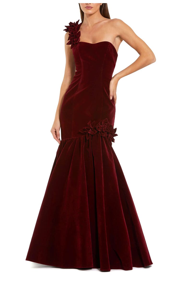 Mac Duggal One Shoulder Trumpet Gown With Flowers, Main, color, Amethyst