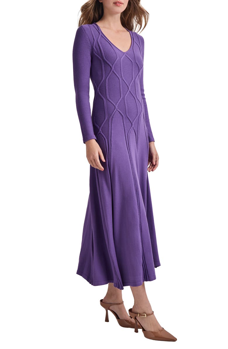 Misook Long Sleeve Geometric Jacquard Fit & Flare Dress, Alternate, color, 