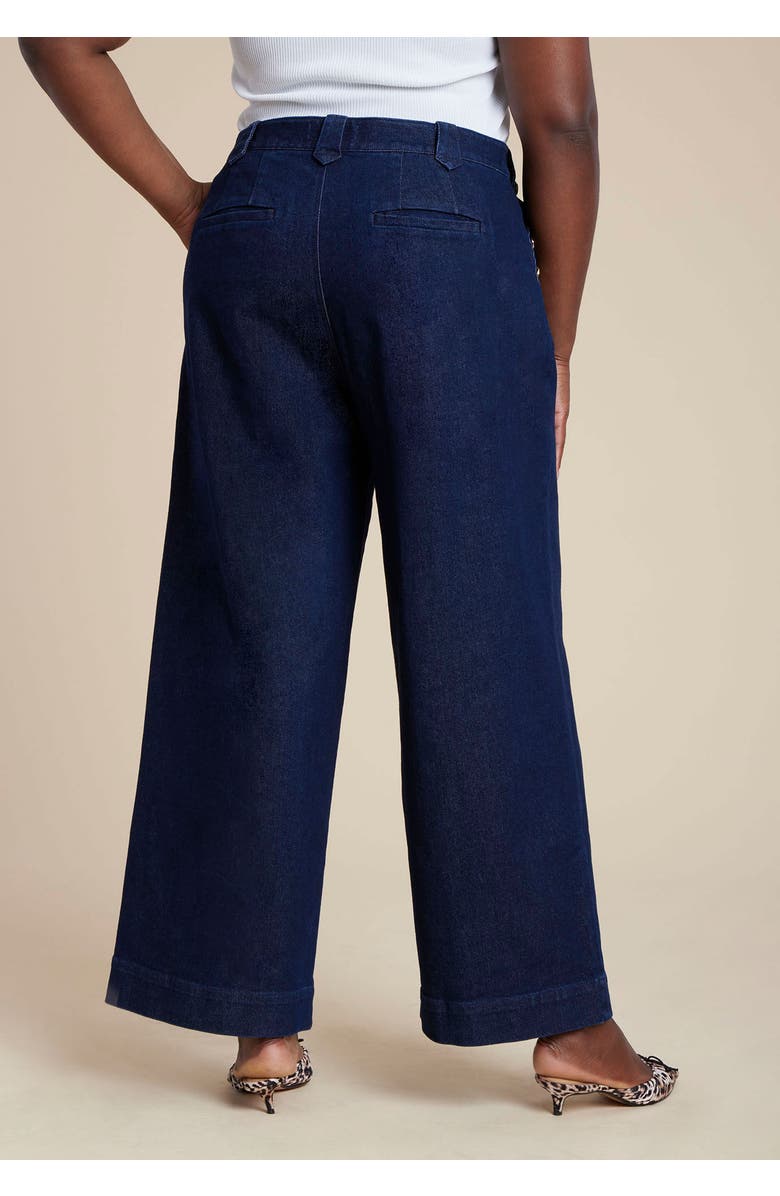 ELOQUII Sailor Gold Button Comfort Stretch Trouser Jean, Alternate, color, Dark Rinse