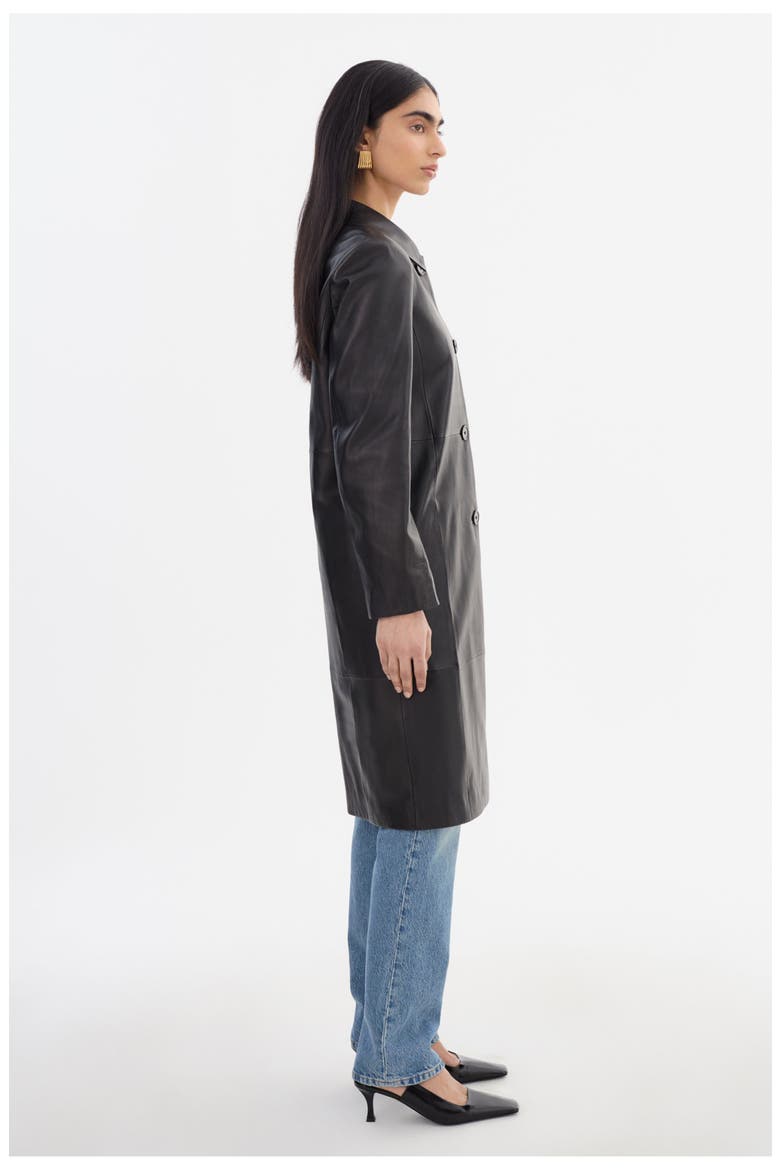BELEN | Longline Leather Coat, Alternate, color, Black