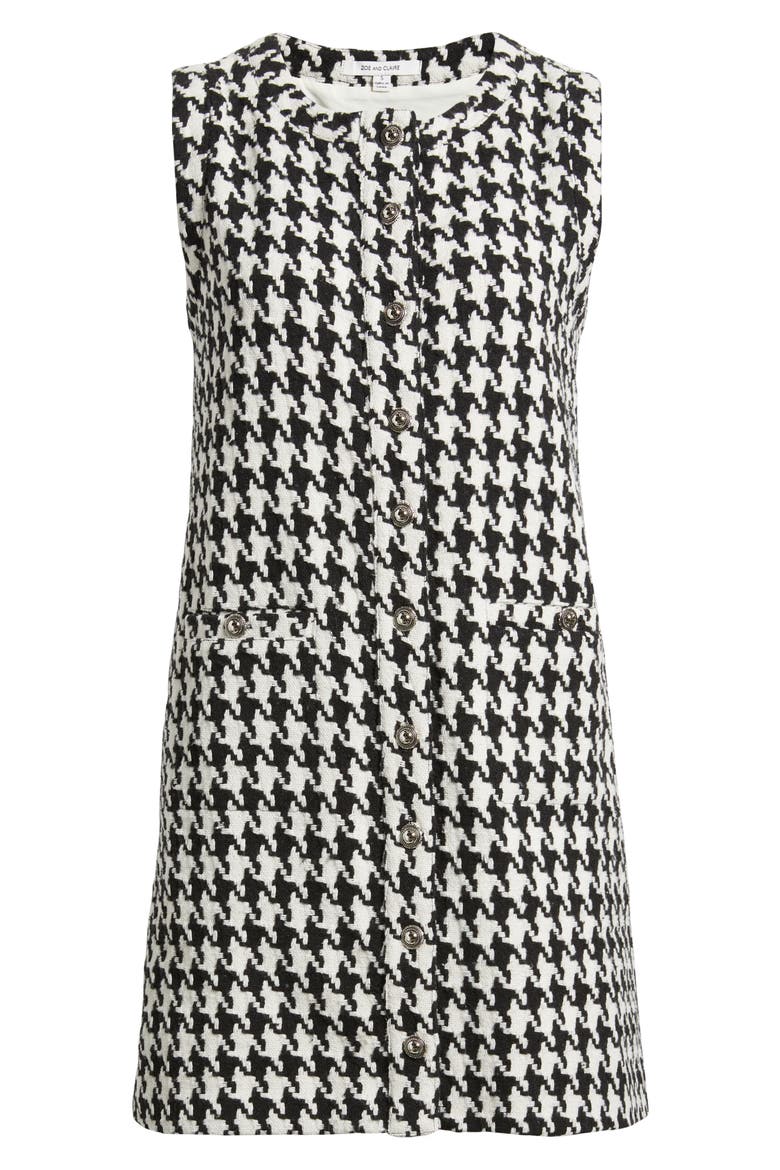 Houndstooth Check Shift Minidress, Alternate, color, BLACK/ WHITE
