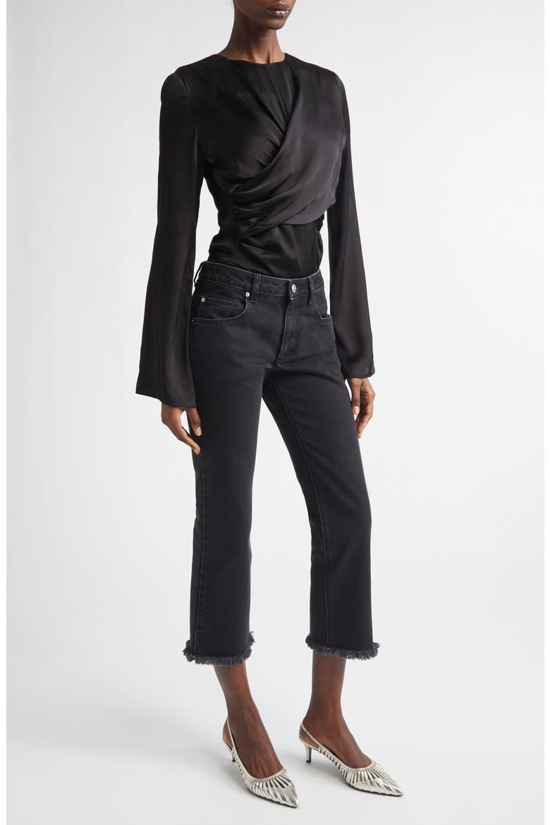 Neame Draped Bell Sleeve Top, Alternate, color, BLACK