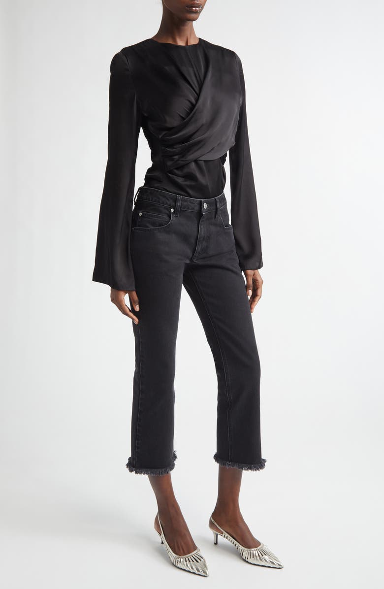 Isabel Marant Neame Draped Bell Sleeve Top, Alternate, color, Black