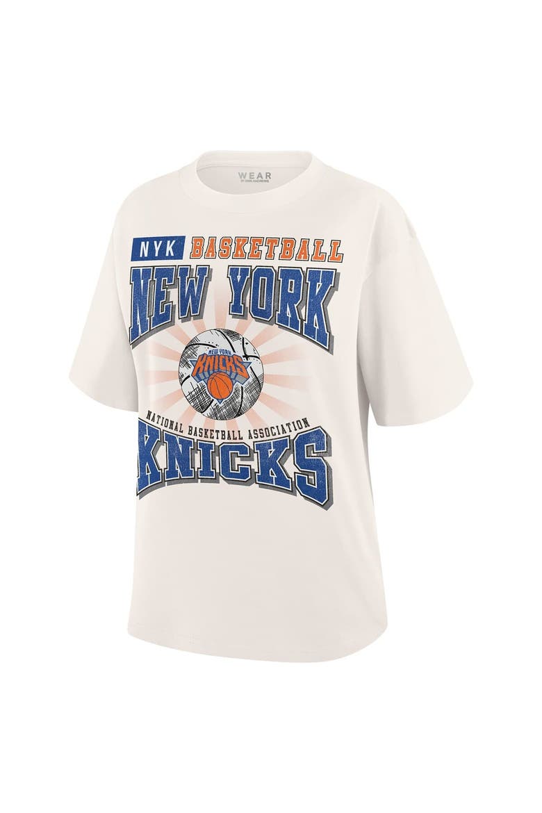 Women's WEAR by Erin Andrews Cream New York Knicks Ball Boyfriend T-Shirt, Alternate, color, Cream