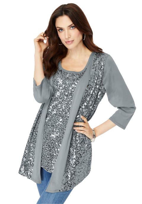 Sequin Panelled Tank & Cardigan Set (plus)