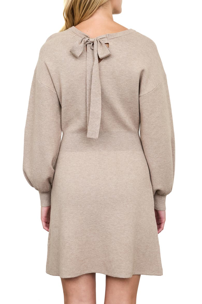 Tie Back Long Sleeve Minidress, Alternate, color, TAUPE