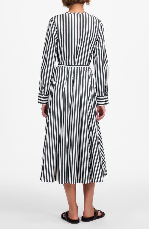 Madewell Janis Stripe Long Sleeve Cotton Poplin Shirtdress In Deep Forest
