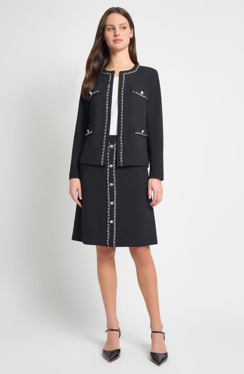 Ming Wang Heritage Fit Chain Trim Deco Crepe Jacket, Alternate, color, Black