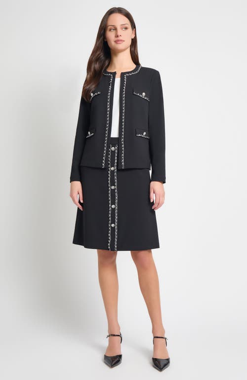 Ming Wang Heritage Fit Chain Trim Deco Crepe Jacket In Black