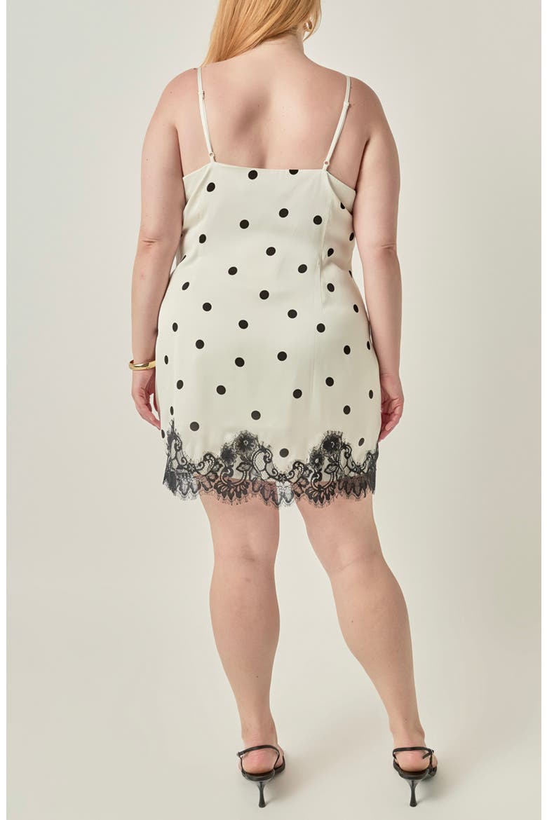 Polka Dot Lace Hem Slip Minidress, Alternate, color, CREAM/ BLACK