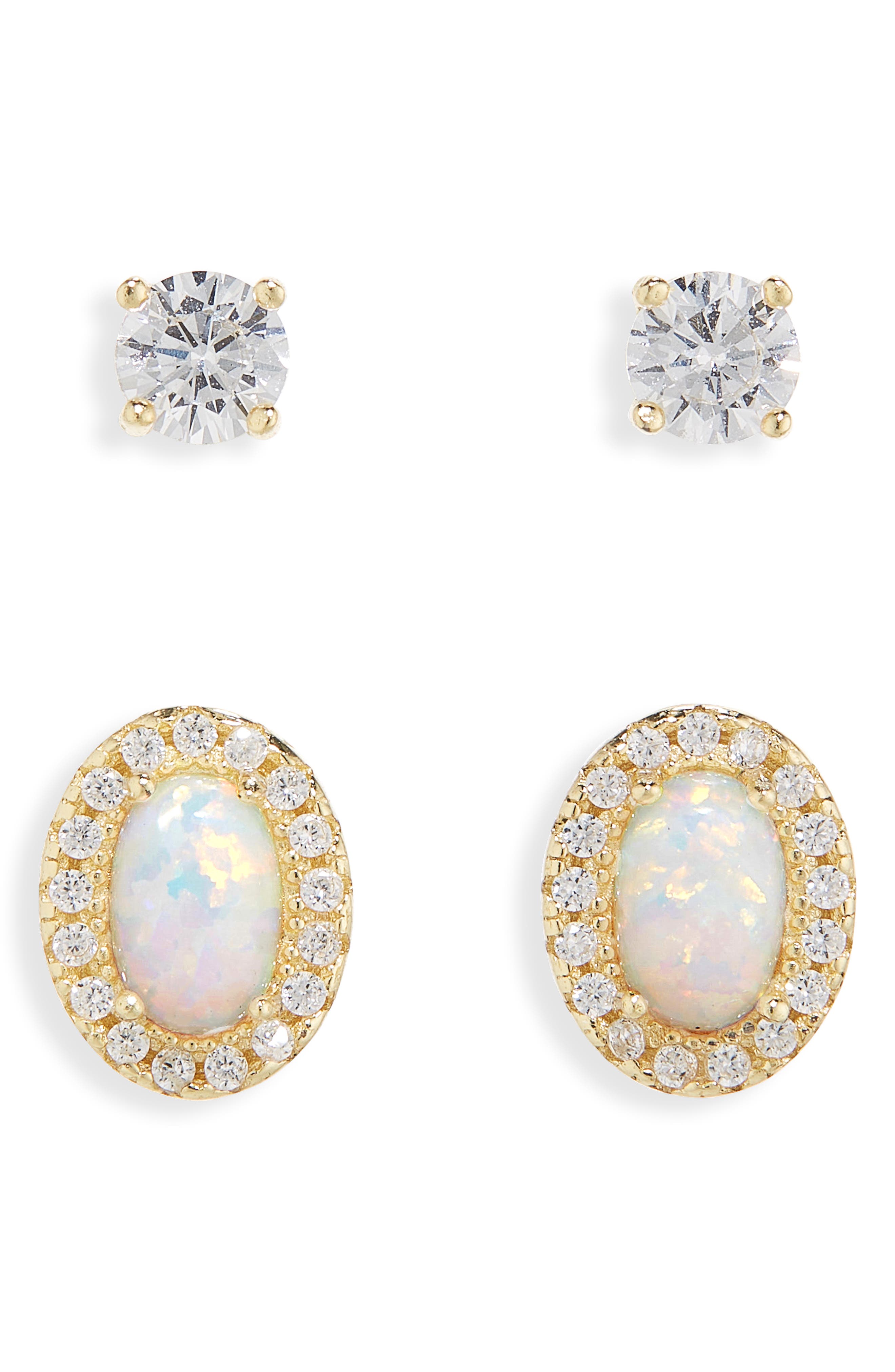 ARGENTO VIVO Opal & CZ Stud Earrings Set
