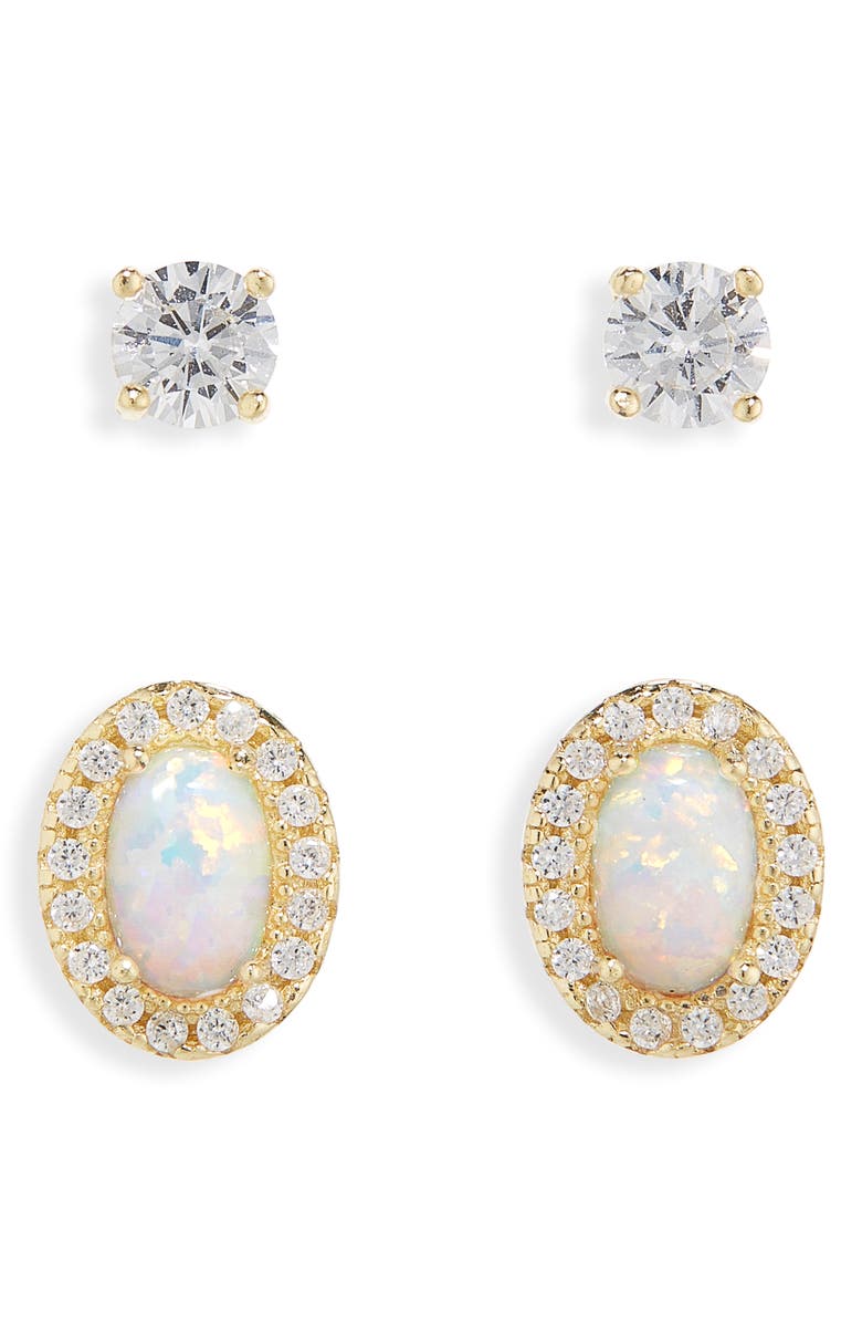 ARGENTO VIVO Opal & CZ Stud Earrings Set, Main, color, Gold