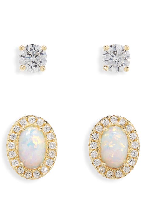 Opal & CZ Stud Earrings Set