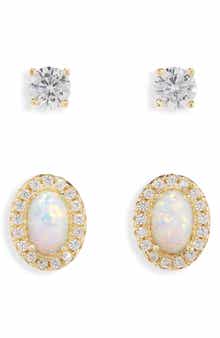 ARGENTO VIVO Opal & CZ Stud Earrings Set