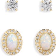 ARGENTO VIVO Opal & CZ Stud Earrings Set