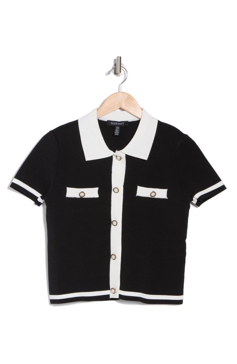 Laundry by Shelli Segal Contrast Trim Short Sleeve Crop Cardigan, Alternate, color,