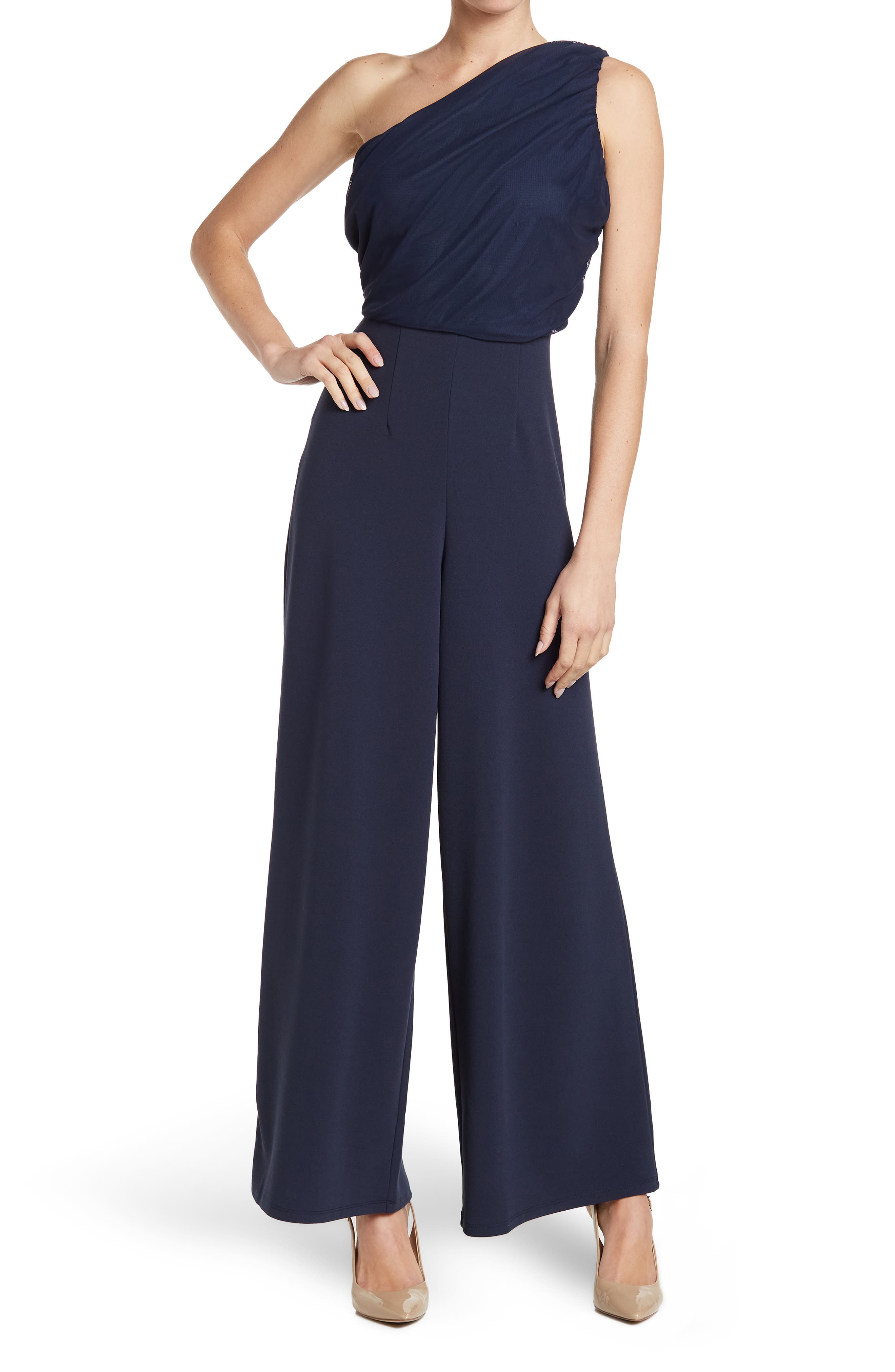 BY DESIGN Ava One-Shoulder Wide Leg Jumpsuit