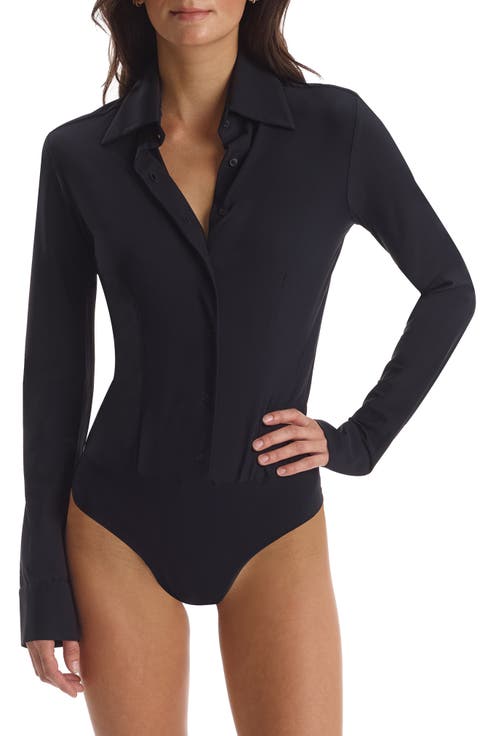 Classic Long Sleeve Button-Down Thong Bodysuit