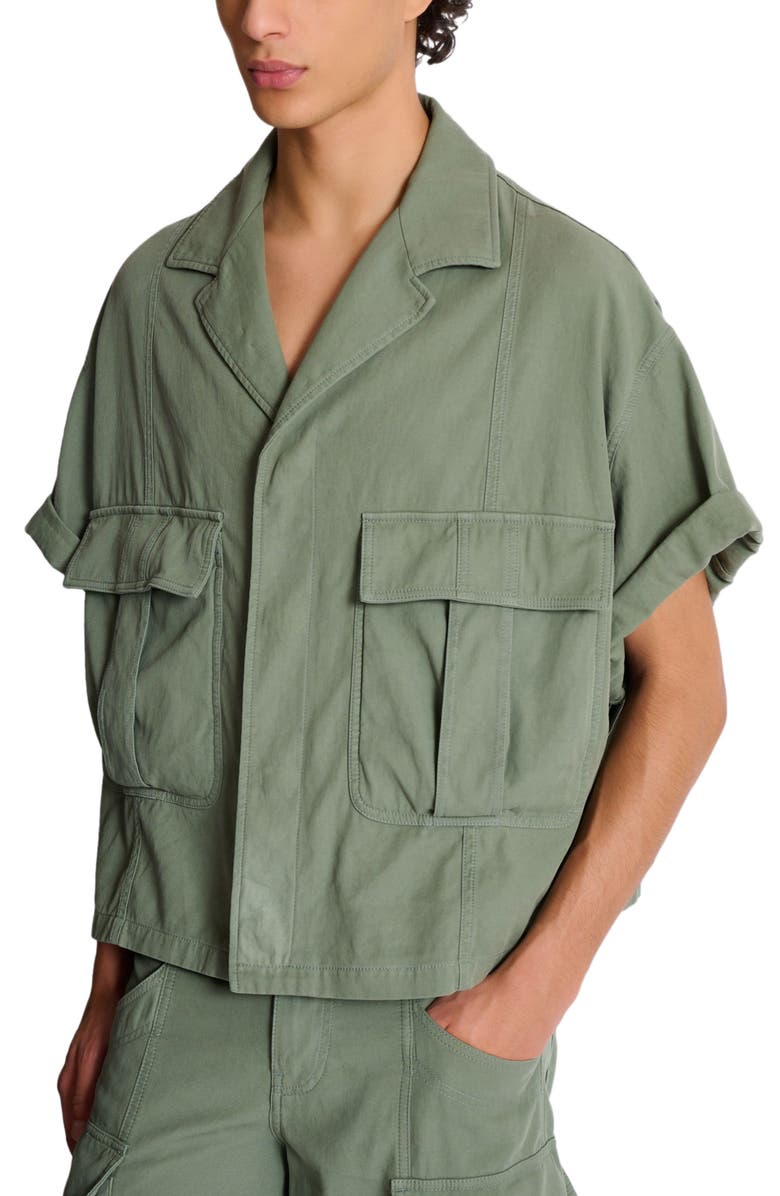 Balmain Cotton utility shirt, Alternate, color, Green
