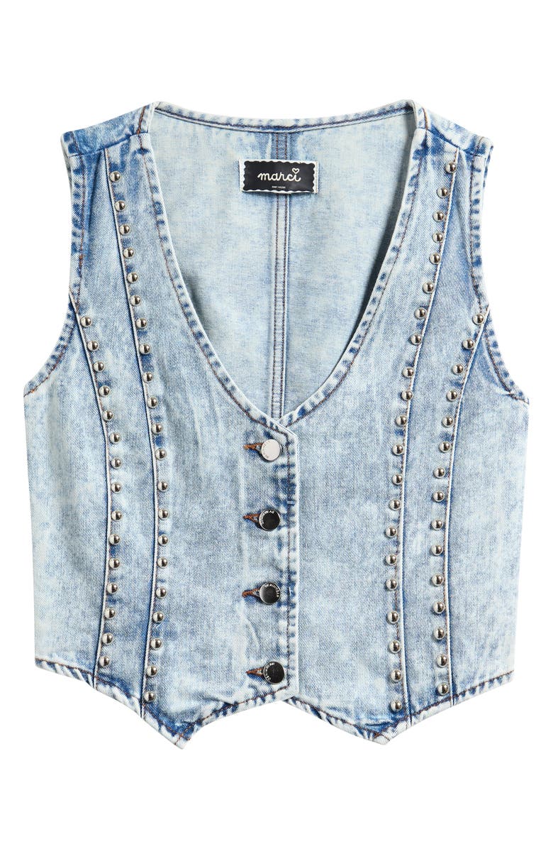 Marci Stud Accent Denim Vest, Main, color, Washed Indigo