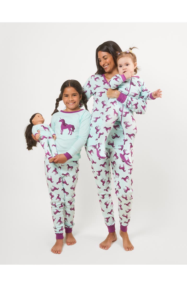 Leveret Footed Cotton Matching Family Pajamas, Whimsy & Fantasy Prints, Alternate, color, Unicorn Purple