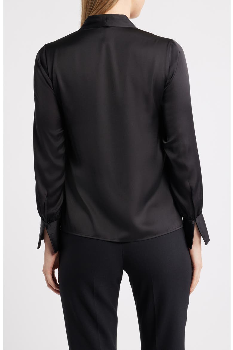 Pleat Front V-Neck Button-Up Shirt, Alternate, color, ASPHALT