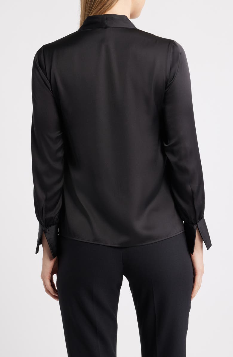 Anne Klein Pleat Front V-Neck Button-Up Shirt, Alternate, color, Asphalt