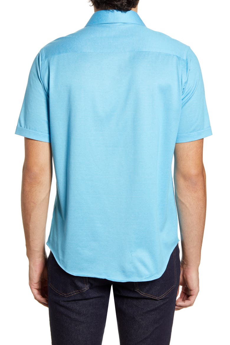 Knit Short Sleeve Button-Up Shirt, Alternate, color, WASHED BLUE