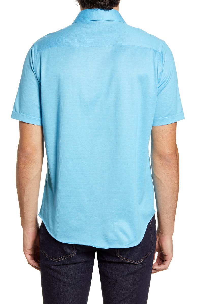 Bugatchi Knit Short Sleeve Button-Up Shirt, Alternate, color, Washed Blue