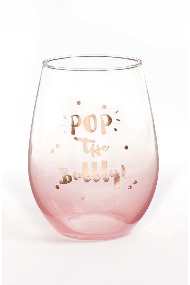 'Pop The Bubbly' Stemless Wine Glass, Main, color, PINK