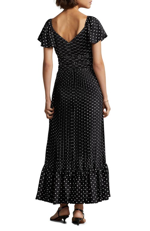 Shop Ralph Lauren Shirred Maxi Dress In Holiday Black Dot Multi