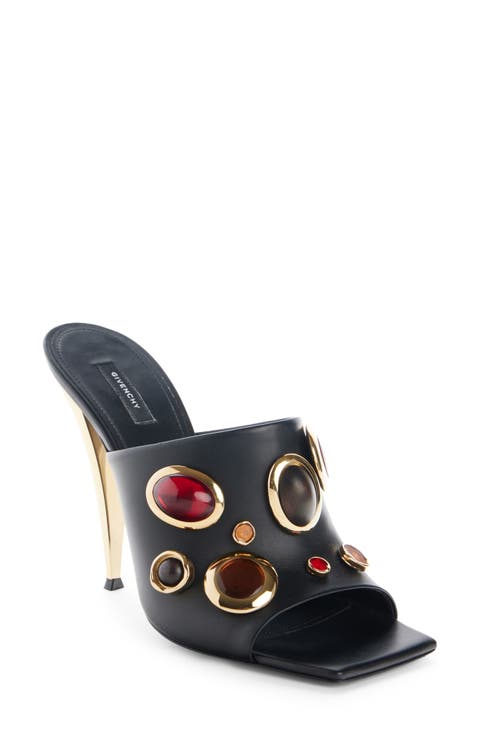 Jeweled Square Toe Leather Sandal