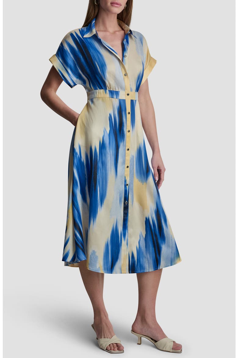Abstract Satin Shirtdress, Alternate, color, SUNLIT SHORELINE