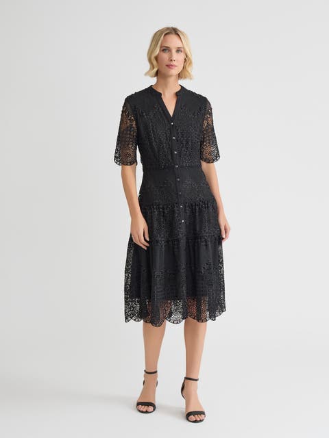 A-Line Tiered Laced Woven Midi Dress