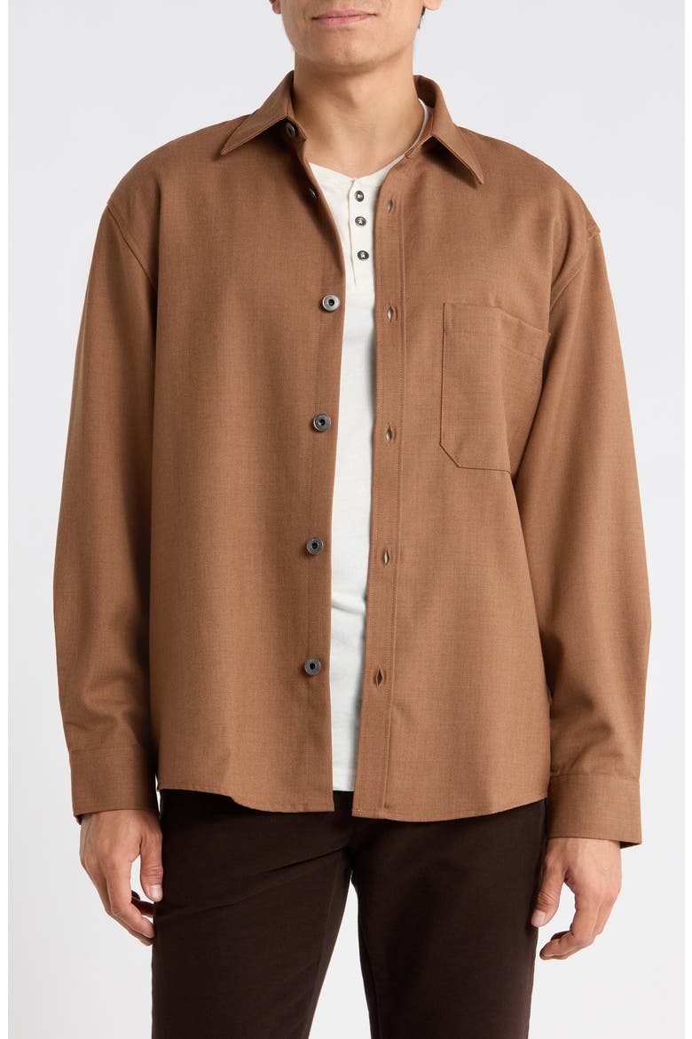 Virgin Wool Button-Up Overshirt, Main, color, TAN
