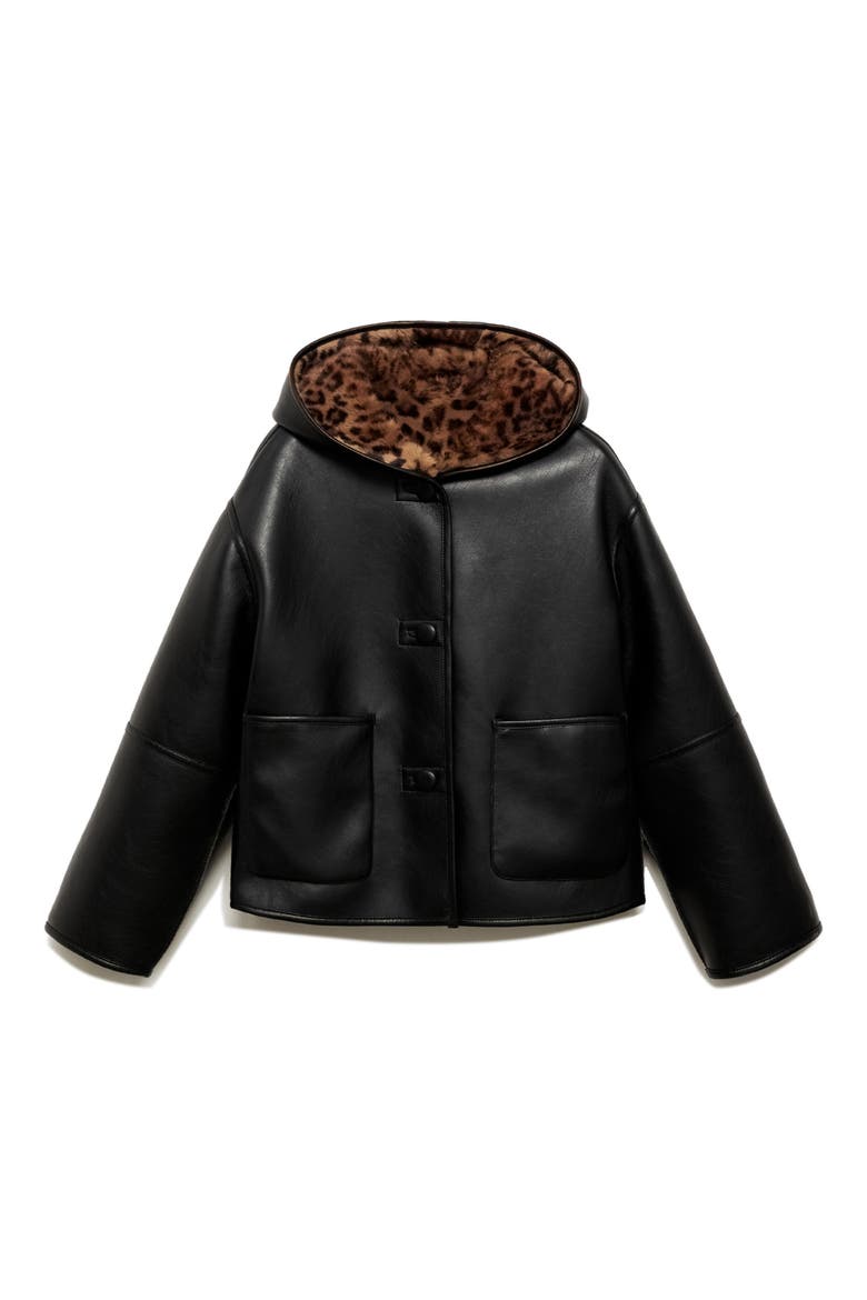 Bella Reversible Faux Leather & Faux Fur Jacket, Alternate, color, BLACK