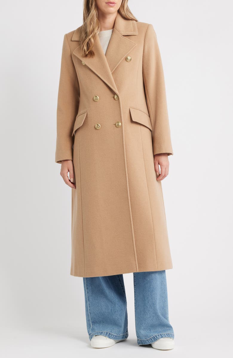 Sam Edelman Doubled Breasted Wool Blend Military Coat, Main, color, Camel