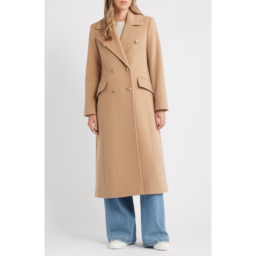 Sam Edelman Doubled Breasted Wool Blend Military Coat In Brown