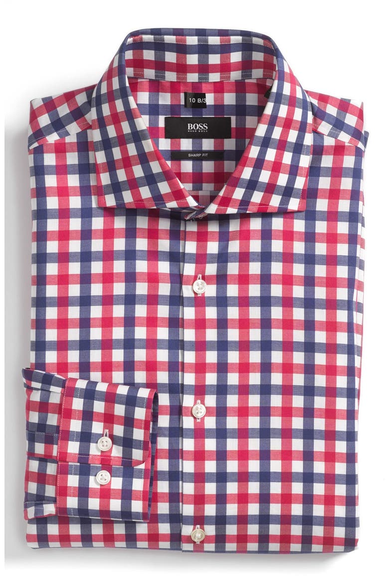 HUGO BOSS 'Miles' Sharp Fit Dress Shirt, Main, color, BERRY