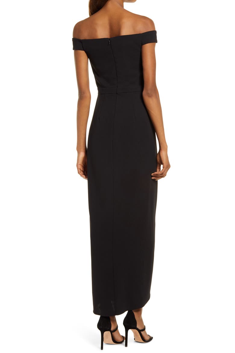 Xscape Off the Shoulder Wrap Front Scuba Crepe Gown, Alternate, color, BLACK