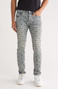 PURPLE BRAND Flocked Wordmark Skinny Jeans