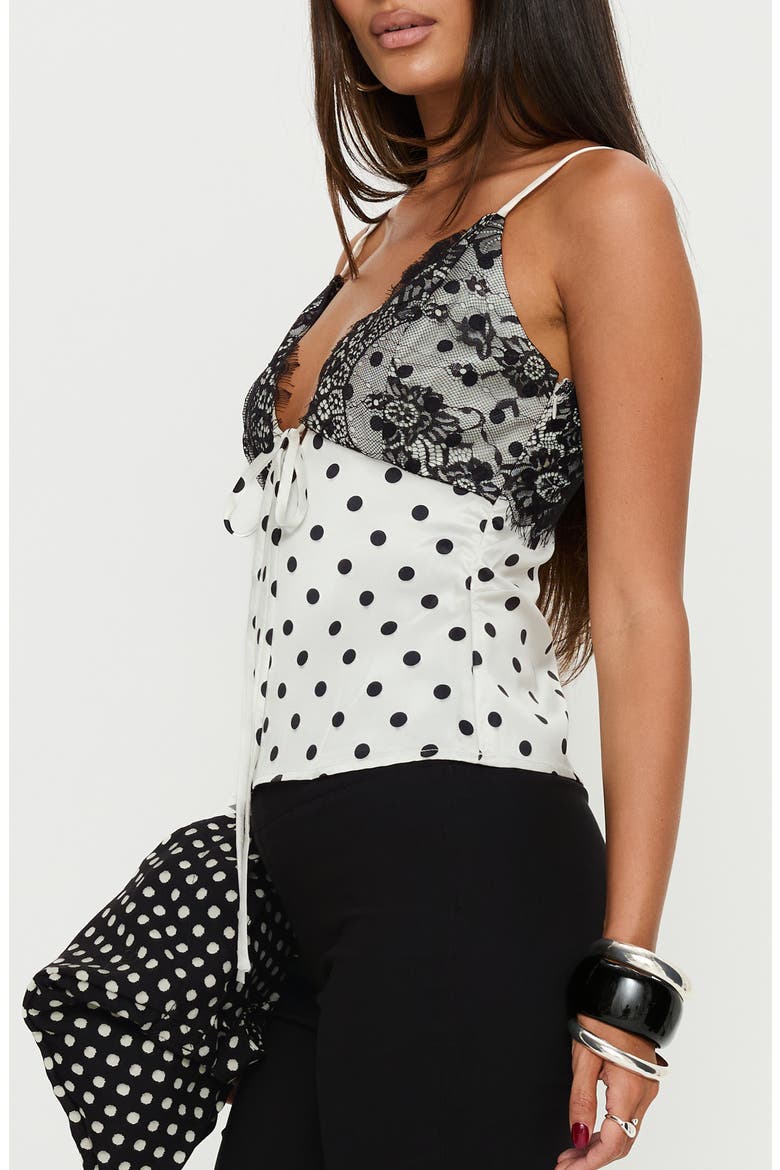 Jerelyn Lace Trim Camisole, Alternate, color, WHITE POLKA