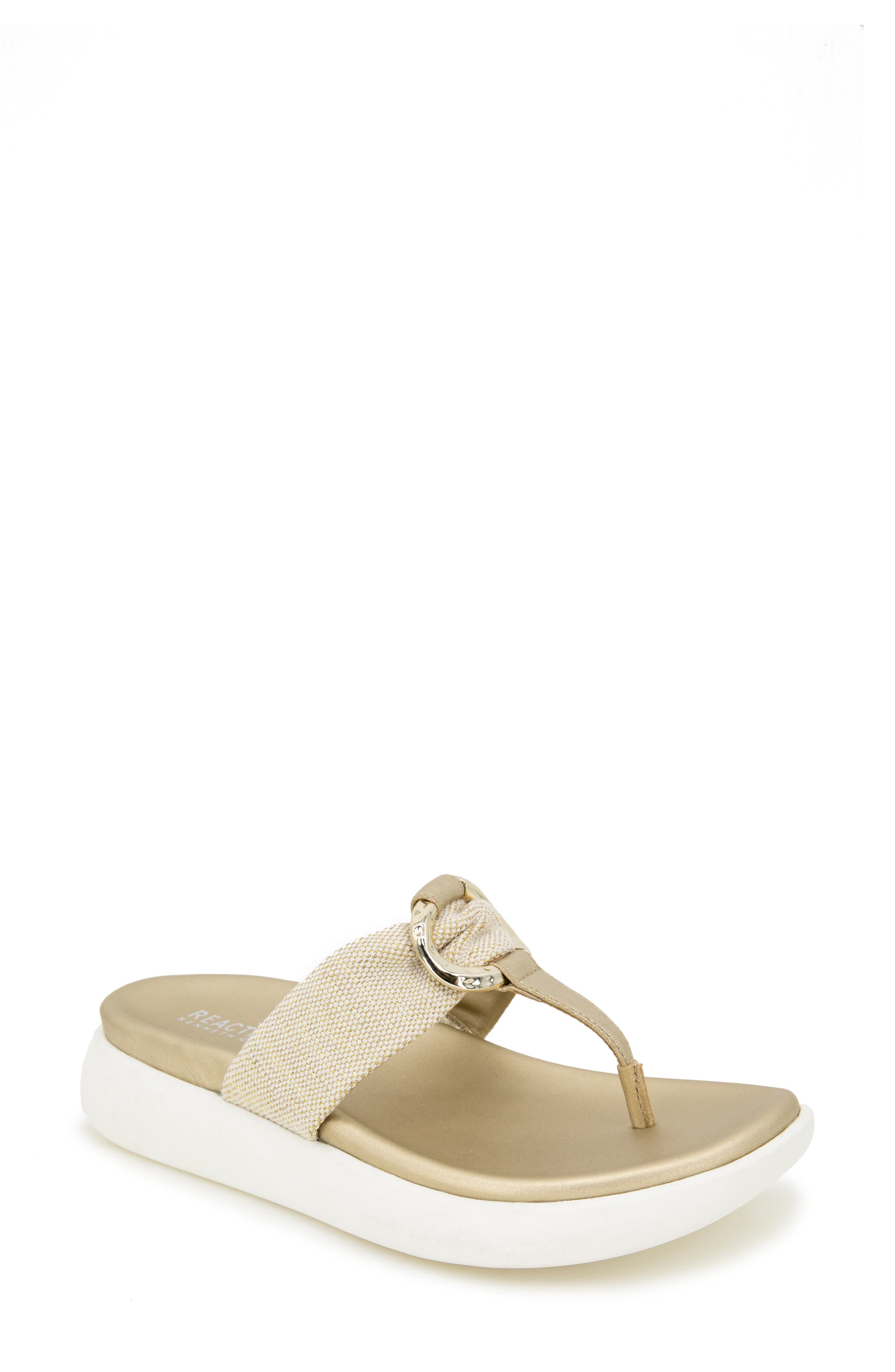 Reaction Kenneth Cole Tina Thong Sandal, Main, color, Soft Gold Canvas